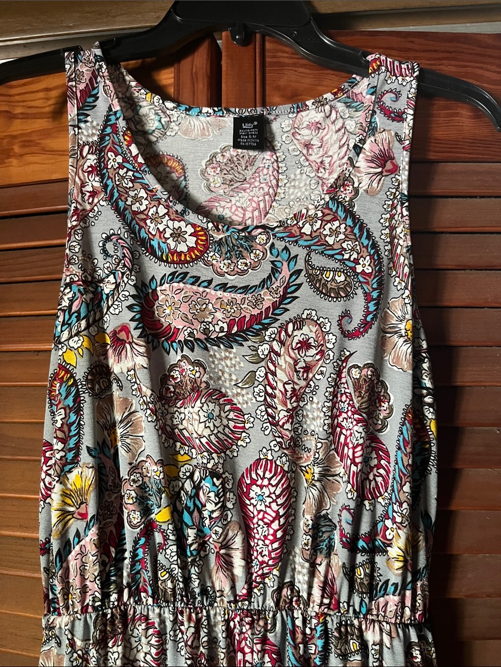 Sleeveless Paisley Midi Dress in Gray with Multicolor Accents